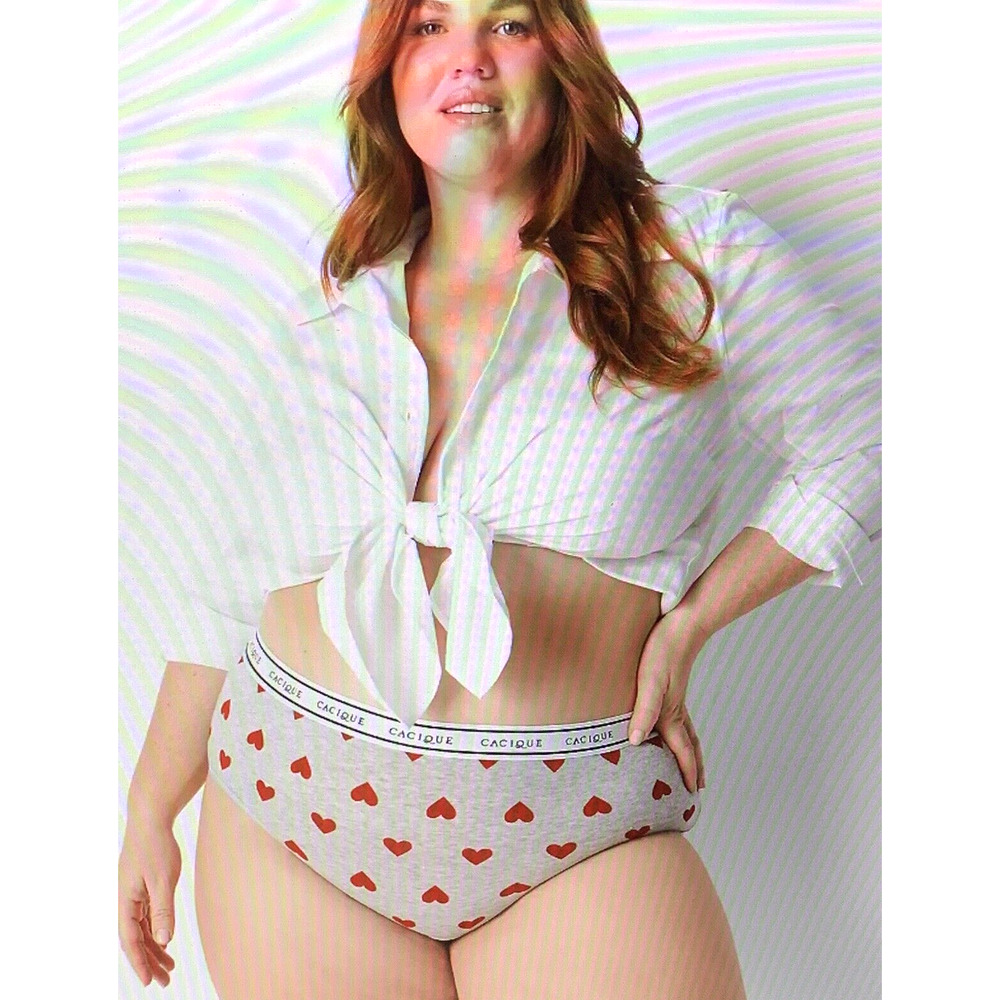 NWT Lane Bryant Light Gray and Red Hearts High Leg Brief Panties Size 14 16 XL